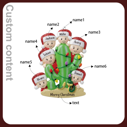 6 Names - Personalised Cactus Ornament Customised Name & Text Christmas Tree Wooden Decor Gift for Family and Friends-Jessemade AU