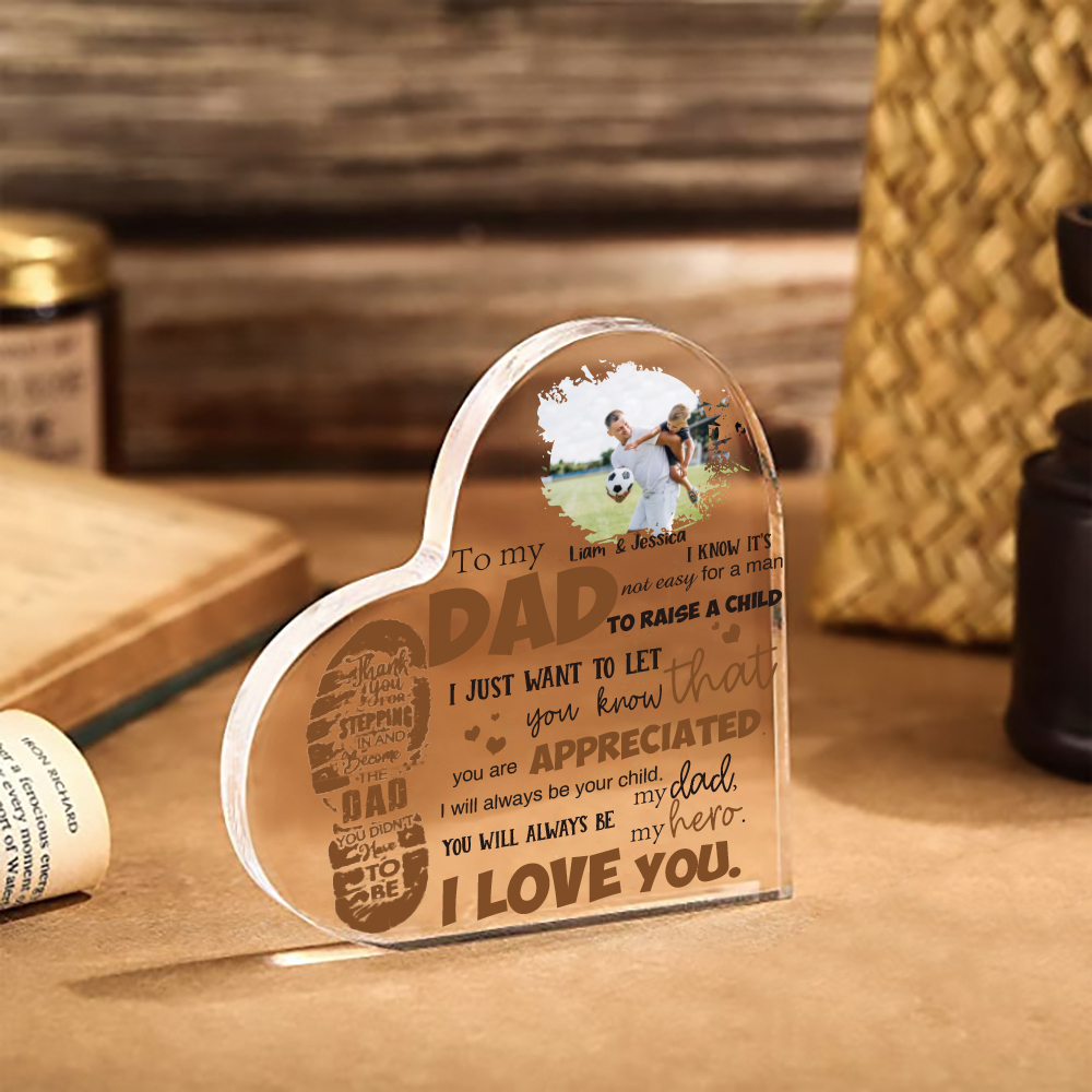 To My Dad Personalised Footprints Acrylic Heart Keepsake Custom Photo Sign Plaque - YOU WILL ALWAYS BE my dad, my hero-Jessemade AU
