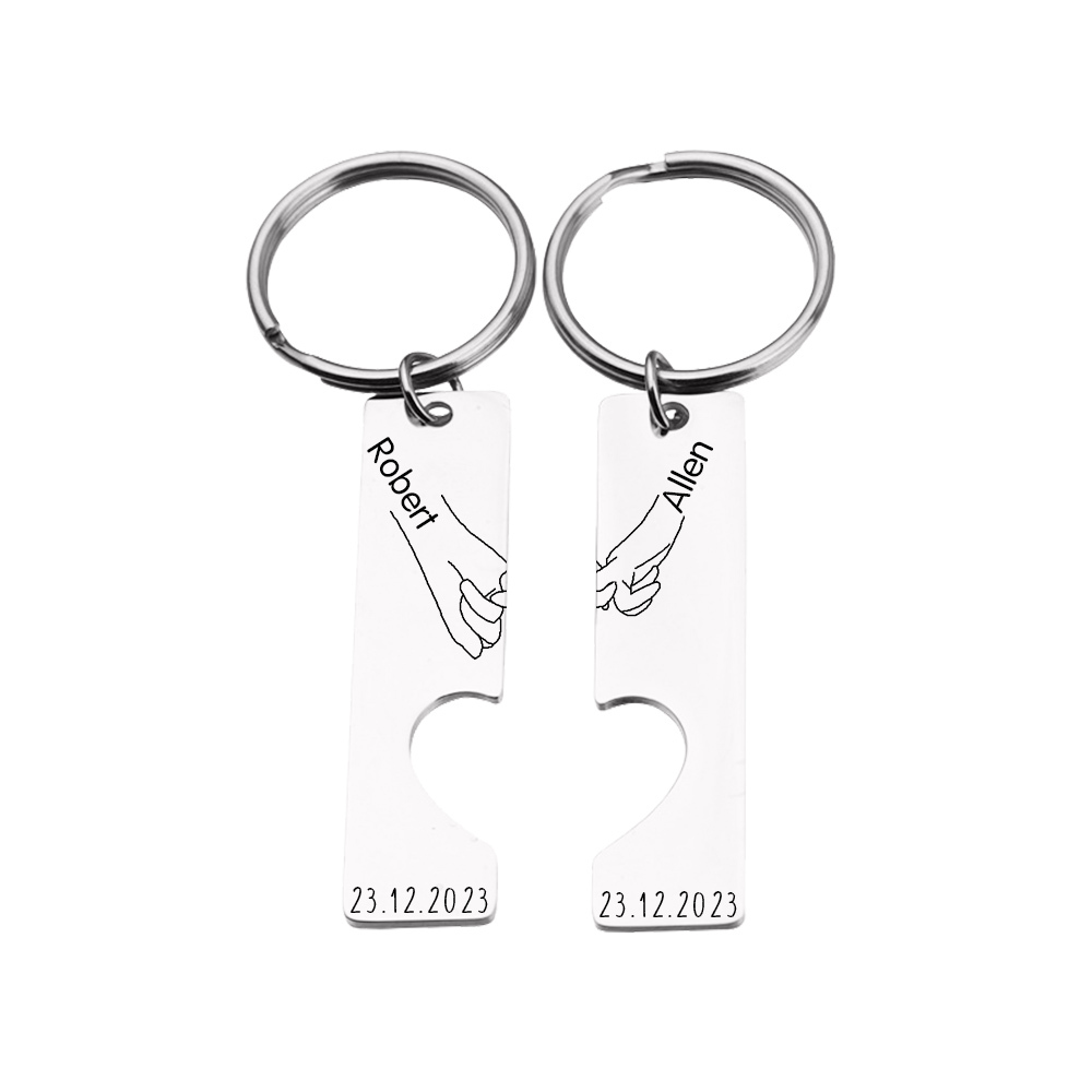 Personalised Couple Pinky Promise Keychain Customised Names & Date Matching Couple Keyring Valentine's Day Gifts For Couples-Jessemade AU