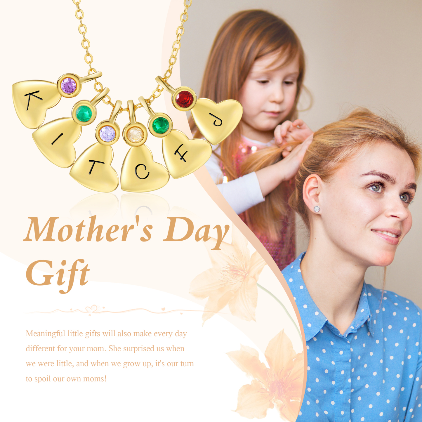 Personalised Heart Pendant Necklace Custom 6 Letters & 6 Birthstones Necklace Gifts for Her-Jessemade AU