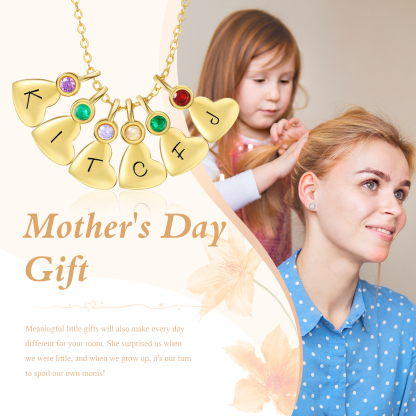 Personalised Heart Pendant Necklace Custom 6 Letters & 6 Birthstones Necklace Gifts for Her-Jessemade AU