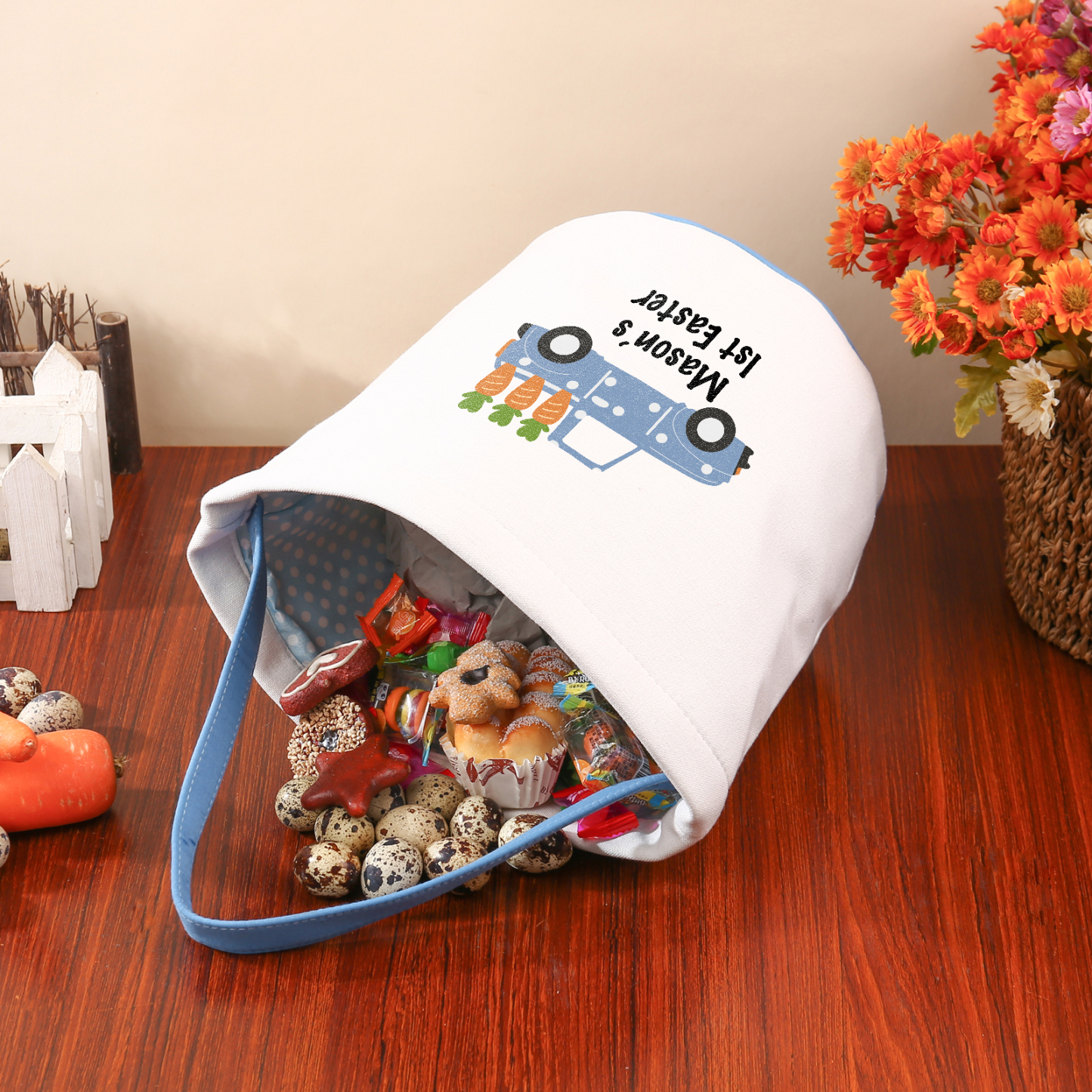 Easter Bunny Tote Bag Personalised Text Bucket Bag White Basket Gifts For Kids-Jessemade AU