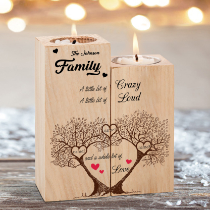 Family Name Wooden Heart Candle Holder Custom 3 Names Family Tree Candlesticks-Jessemade AU