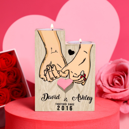 Personalised Couple Gift Set Pinky Promise Couple Candle Holder Heart Matching Keychain with Custom Names & Date Gift Box-Jessemade AU