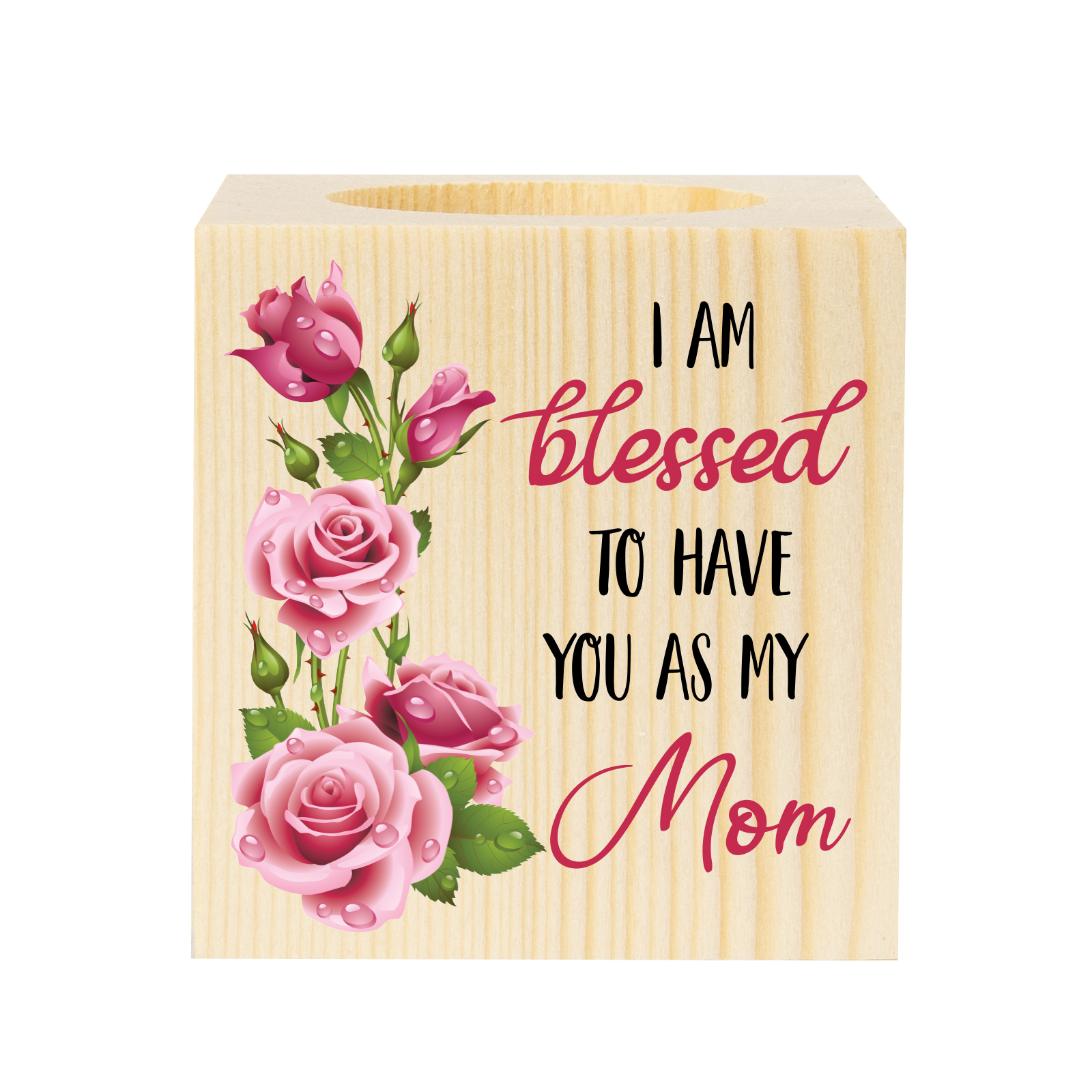 Block Candle Holder I Am Blessed To Have You As My Mom Wooden Candlesticks-Jessemade AU