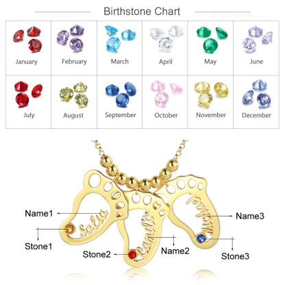 Personalised Baby Foot With 3 Birthstones Engraved Names Gift For Mother-Jessemade AU