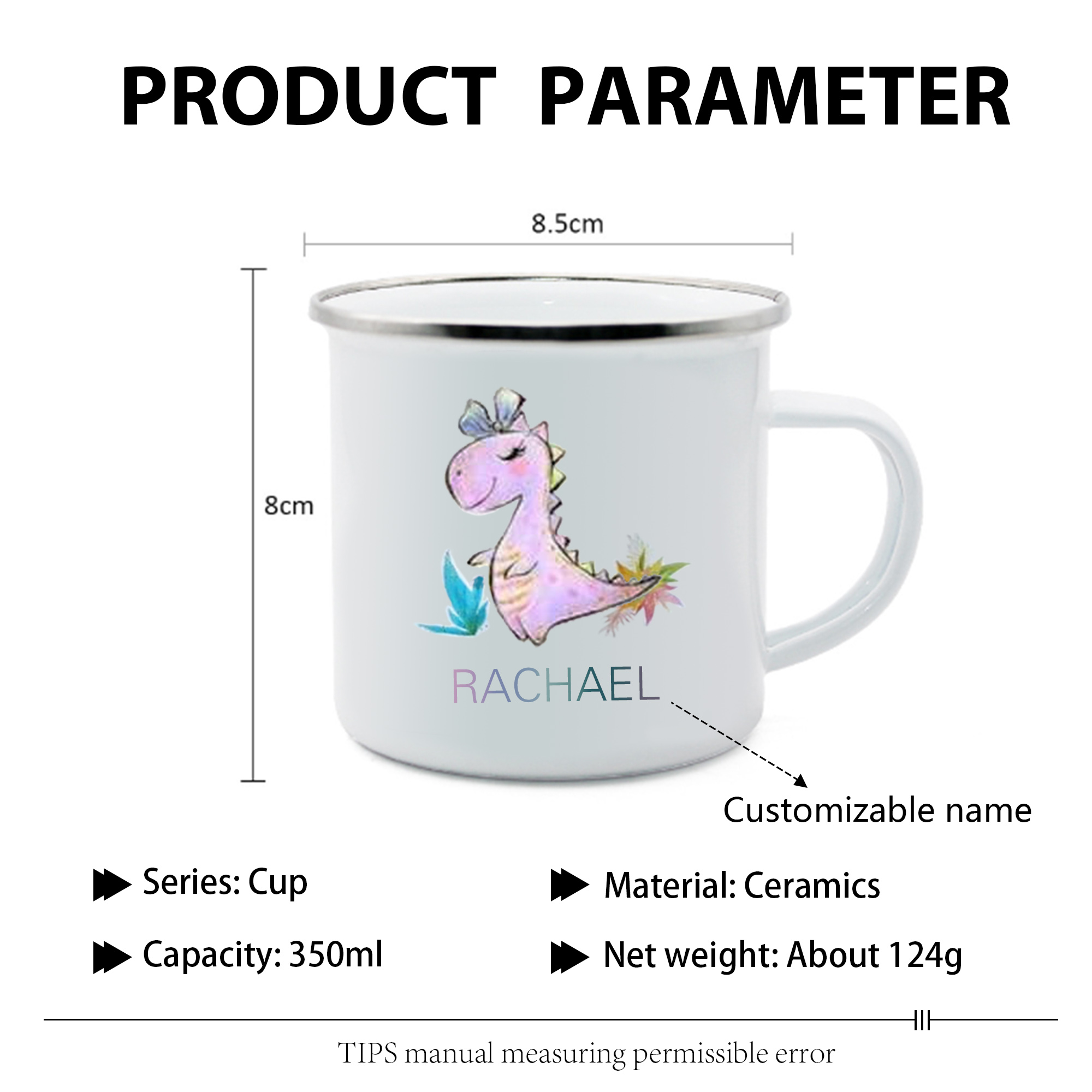 Personalised Enamel Mug Customised Name Dinosaur Cup Camping Mug Birthday Gift for Kids - Tyrannosaurus Rex-Jessemade AU