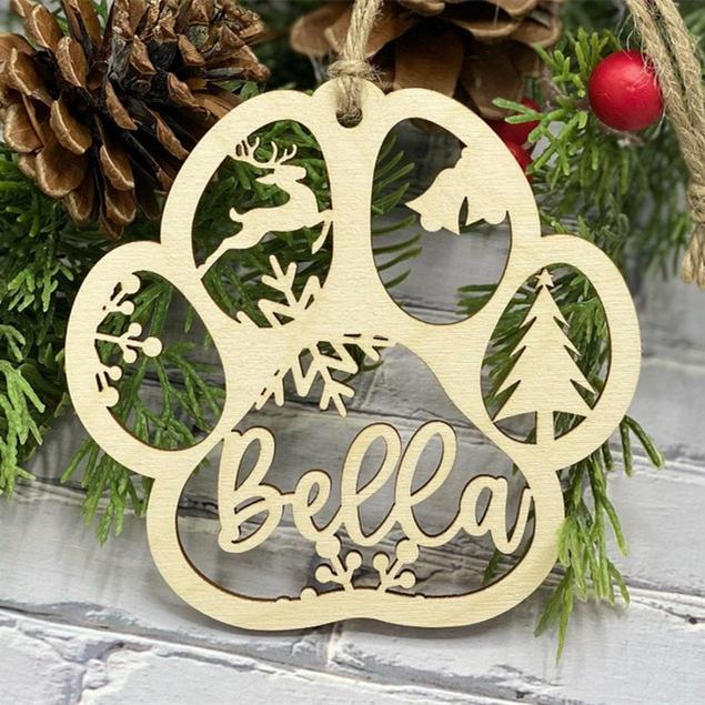 Wooden Pet Paw Ornament Personalised Name Christmas Ornament-Jessemade AU