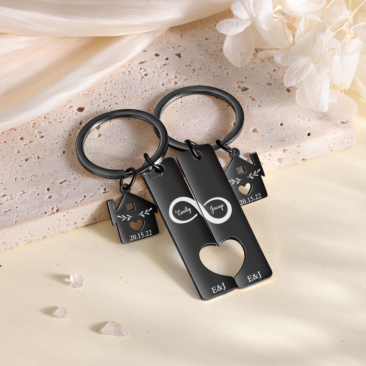 2 PCS Couple Keychain Set Custom 2 Names & Letters & Dates Keyring Infinity Keychain Romantic Personalised Gift for Him/Her-Jessemade AU