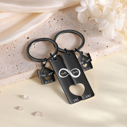 2 PCS Couple Keychain Set Custom 2 Names & Letters & Dates Keyring Infinity Keychain Romantic Personalised Gift for Him/Her-Jessemade AU