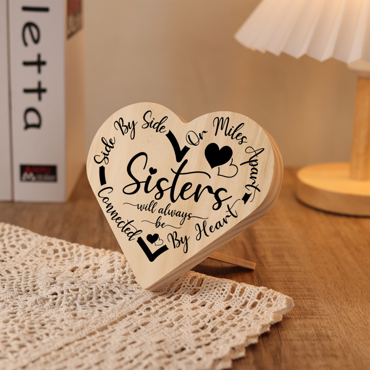 To Sisters Wooden Heart Word Art Keepsake Desktop Ornament-Jessemade AU
