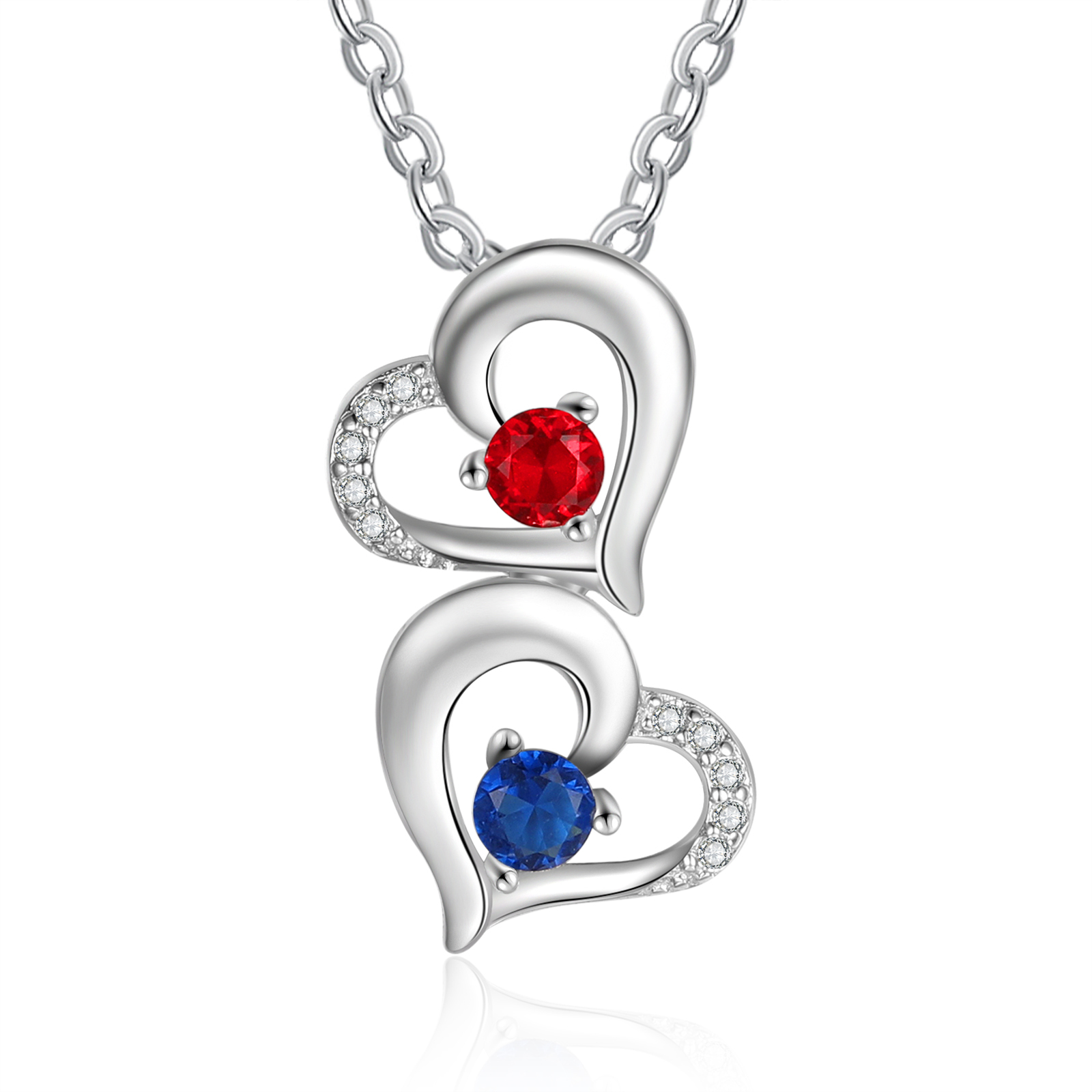 Personalised Heart Necklace With 2 Birthstones Engraved Names Gift For Her-Jessemade AU