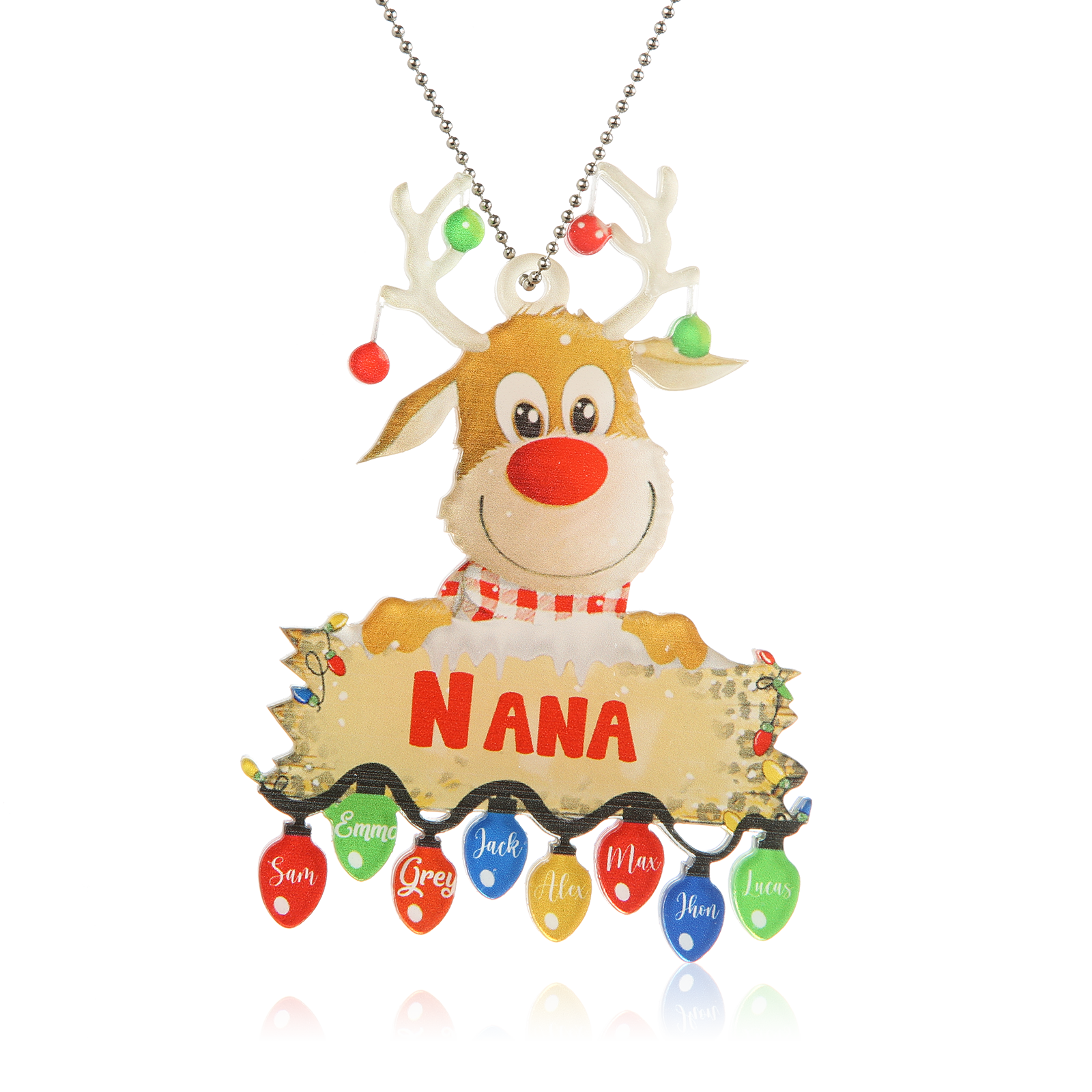 8 Names - Personalised Acrylic Christmas Reindeer Ornaments Customised Text & Name Xmas Pendant Gifts for Family-Jessemade AU