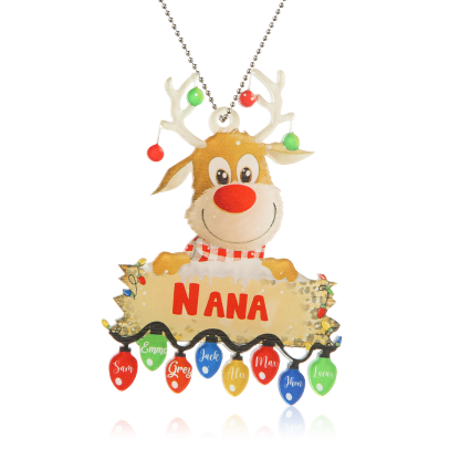 8 Names - Personalised Acrylic Christmas Reindeer Ornaments Customised Text & Name Xmas Pendant Gifts for Family-Jessemade AU