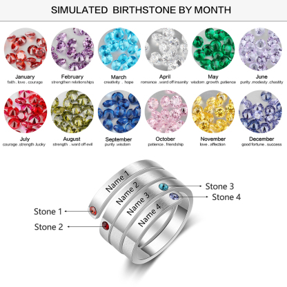 Personalised Ring With 4 Birthstones Engraved Names Ring Gift For Women-Jessemade AU