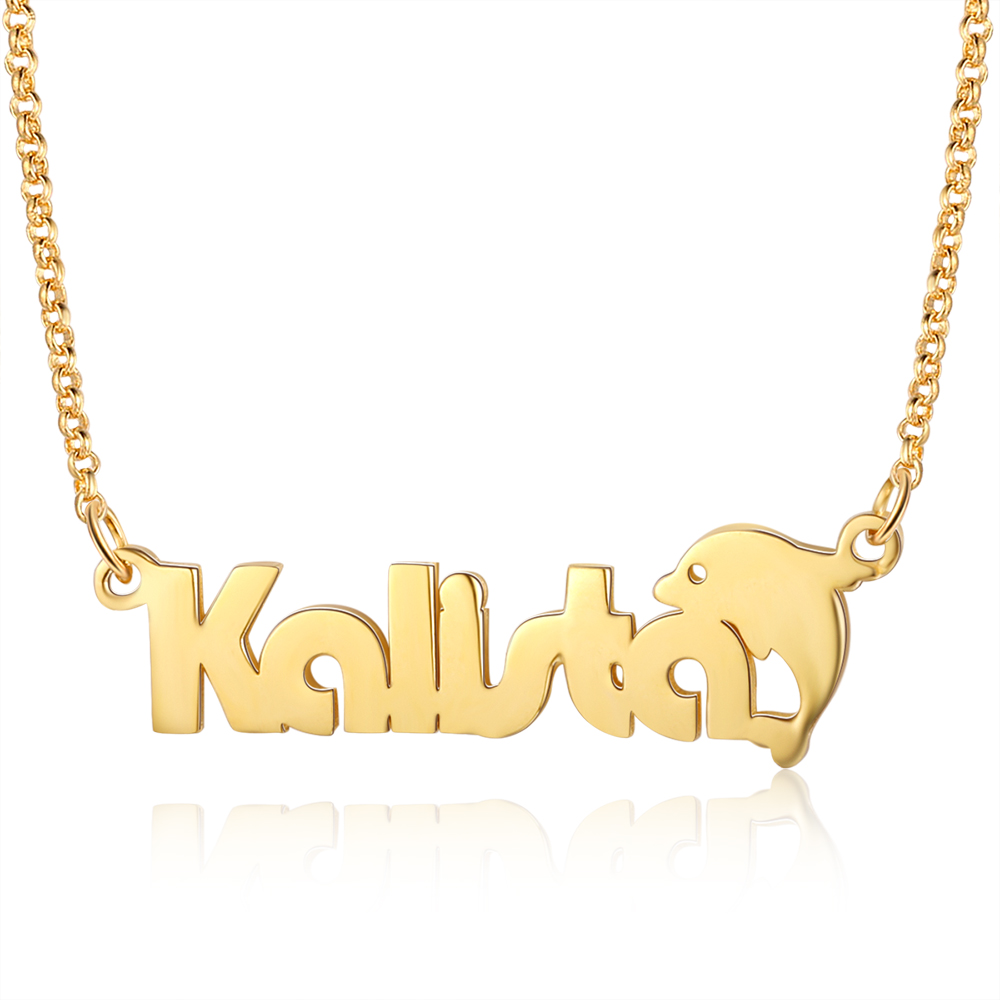 Personalised Kid's Name Necklace Custom Name Dolphin Necklace-Jessemade AU
