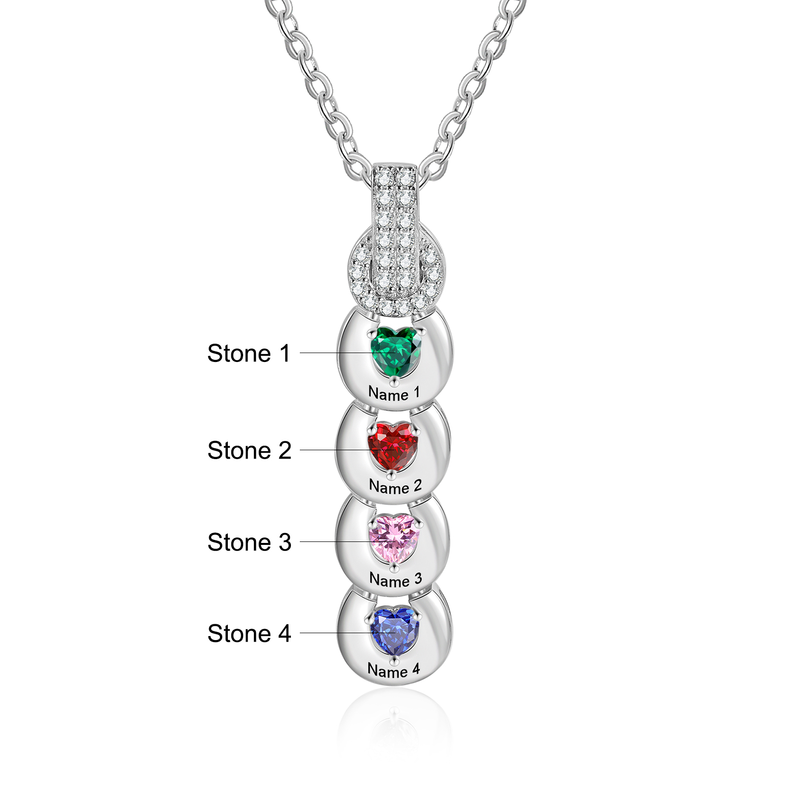 Custom Family Necklace Cascading Pendant with 4 Birthstones Engraving 4 Names Gifts for Her-Jessemade AU