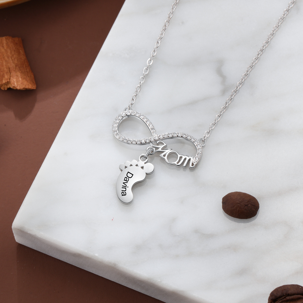 Mother's Day Gifts Personalised Infinity Baby Feet Mother Necklace Engraved 1 Names Necklace Gifts For Mom-Jessemade AU