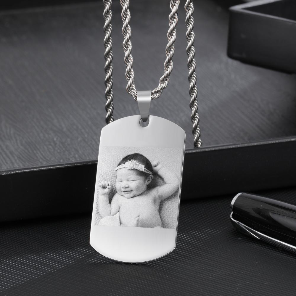 Personalised Tag Necklace Custom Black-White Photo Necklace Gifts for Him-Jessemade AU