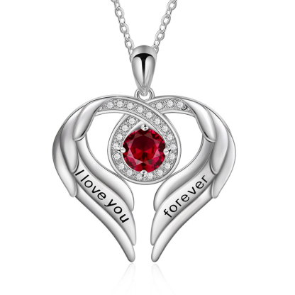 Personalised Heart Wings Necklace with 1 Birthstone Engraved Names Gift For Her-Jessemade AU