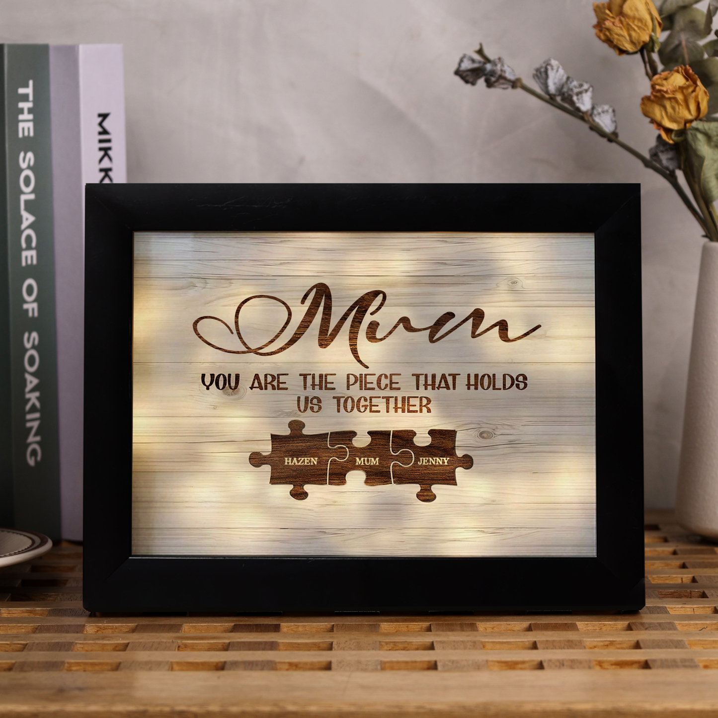 Personalised Mum Puzzle Picture Frame With Light Custom 3 Names Decor Gifts For Mother - You are the piece that holds us together-Jessemade AU