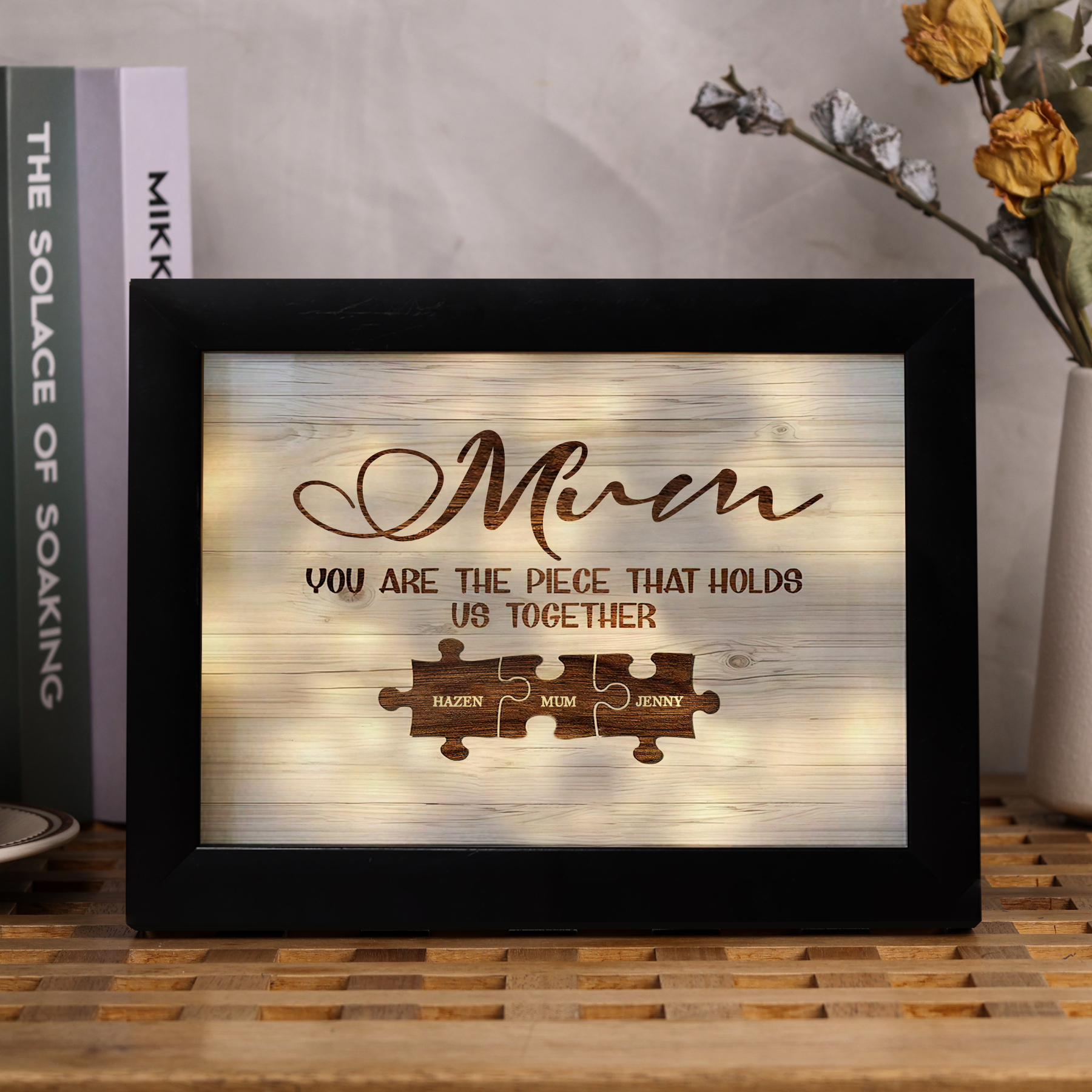 Personalised Mum Puzzle Picture Frame With Light Custom 3 Names Decor Gifts For Mother - You are the piece that holds us together-Jessemade AU