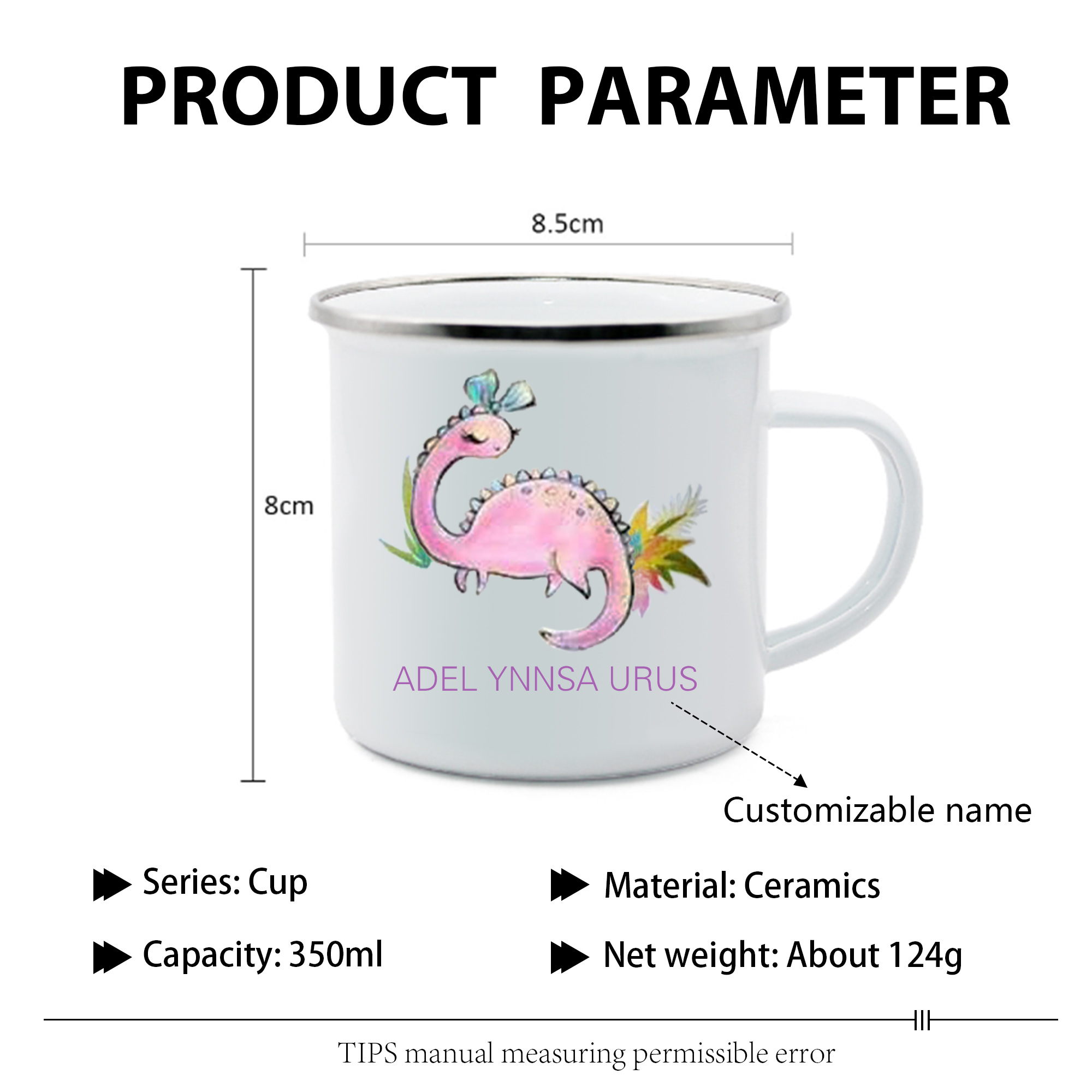 Personalised Enamel Mug Customised Name Dinosaur Cup Camping Mug Birthday Gift for Kids - Brachiosaurus-Jessemade AU