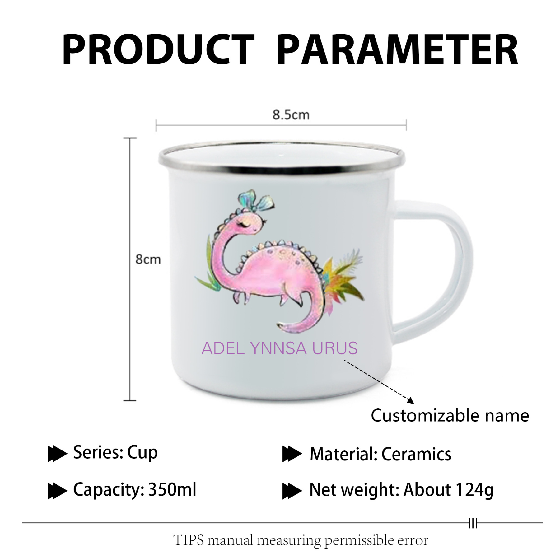 Personalised Enamel Mug Customised Name Dinosaur Cup Camping Mug Birthday Gift for Kids - Brachiosaurus-Jessemade AU