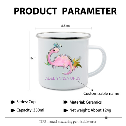 Personalised Enamel Mug Customised Name Dinosaur Cup Camping Mug Birthday Gift for Kids - Brachiosaurus-Jessemade AU