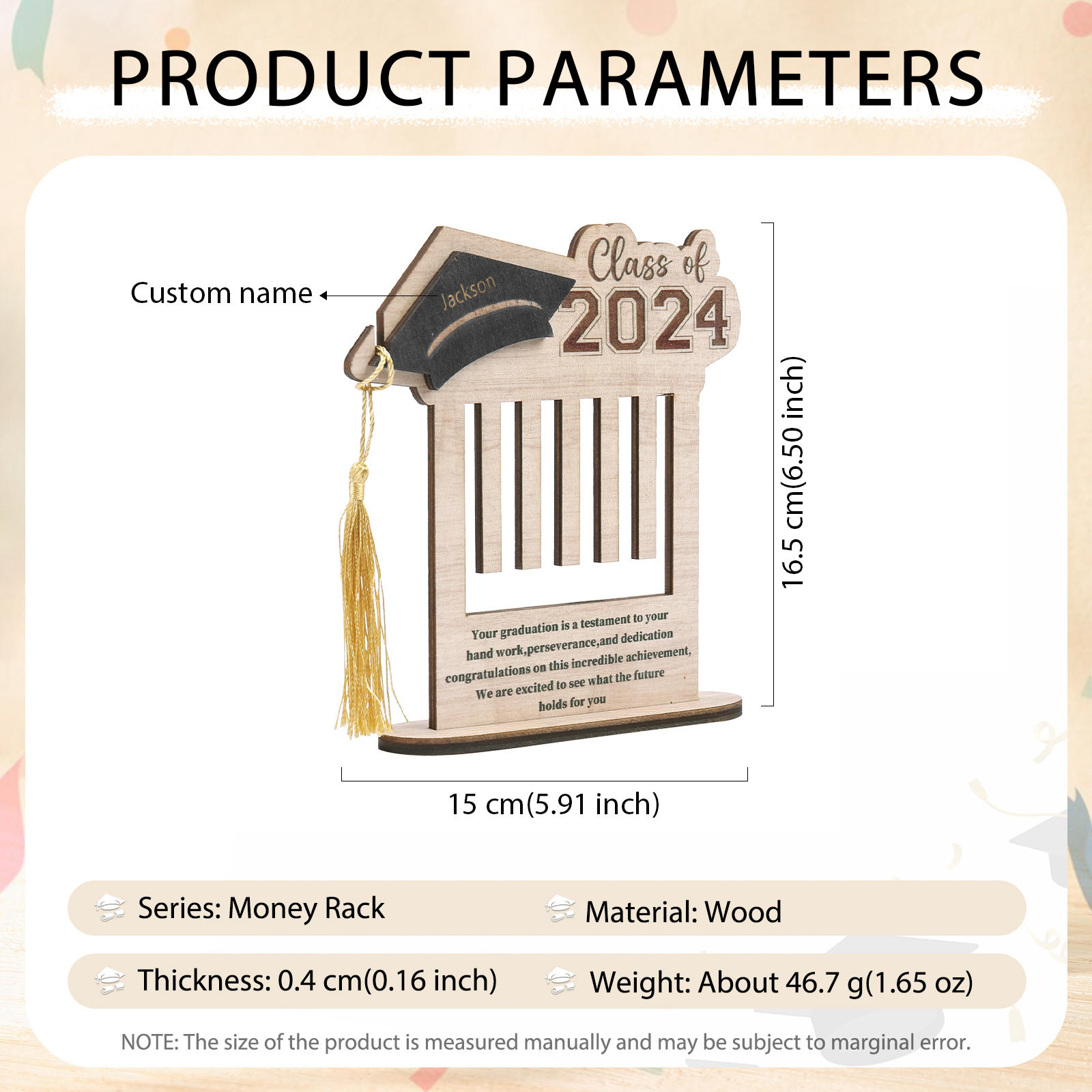 Class of 2024 Personalised Graduation Wooden Money Rack Custom Name Creative Graduation Gifts for Her/Him-Jessemade AU