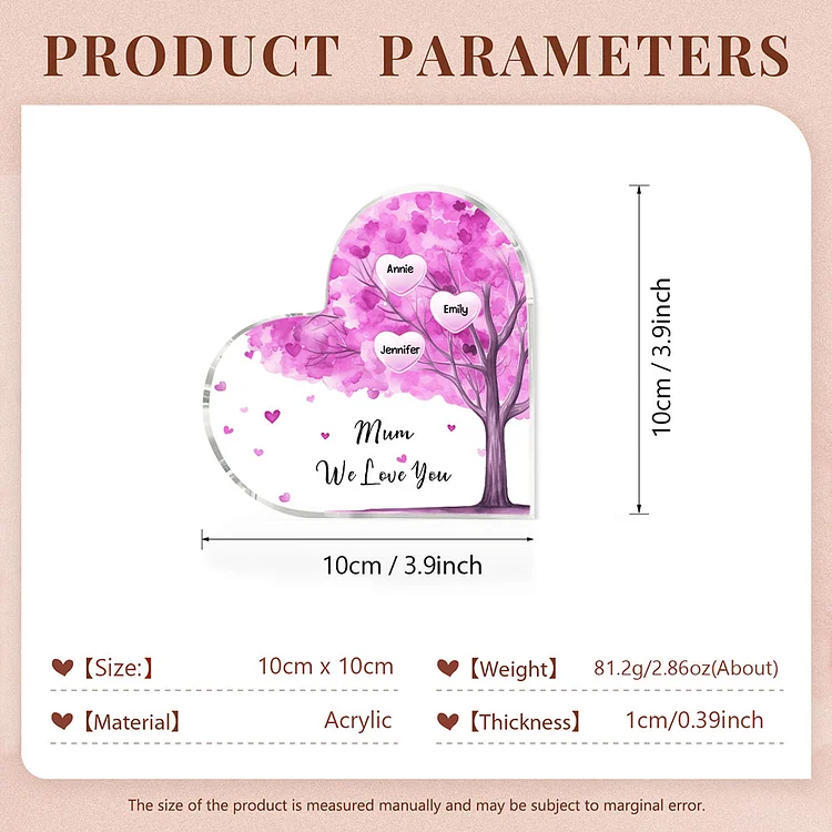 3 Names - Personalised Acrylic Heart Keepsake Custom Text Purple Tree Ornaments Gifts for Grandma/Mother-Jessemade AU