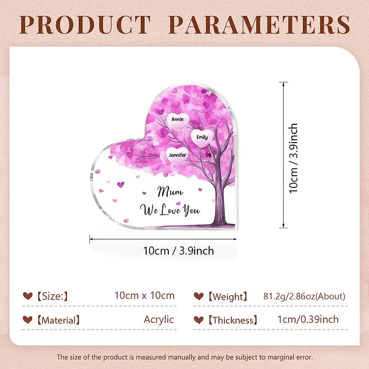 3 Names - Personalised Acrylic Heart Keepsake Custom Text Purple Tree Ornaments Gifts for Grandma/Mother-Jessemade AU