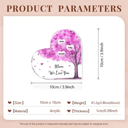 3 Names - Personalised Acrylic Heart Keepsake Custom Text Purple Tree Ornaments Gifts for Grandma/Mother-Jessemade AU