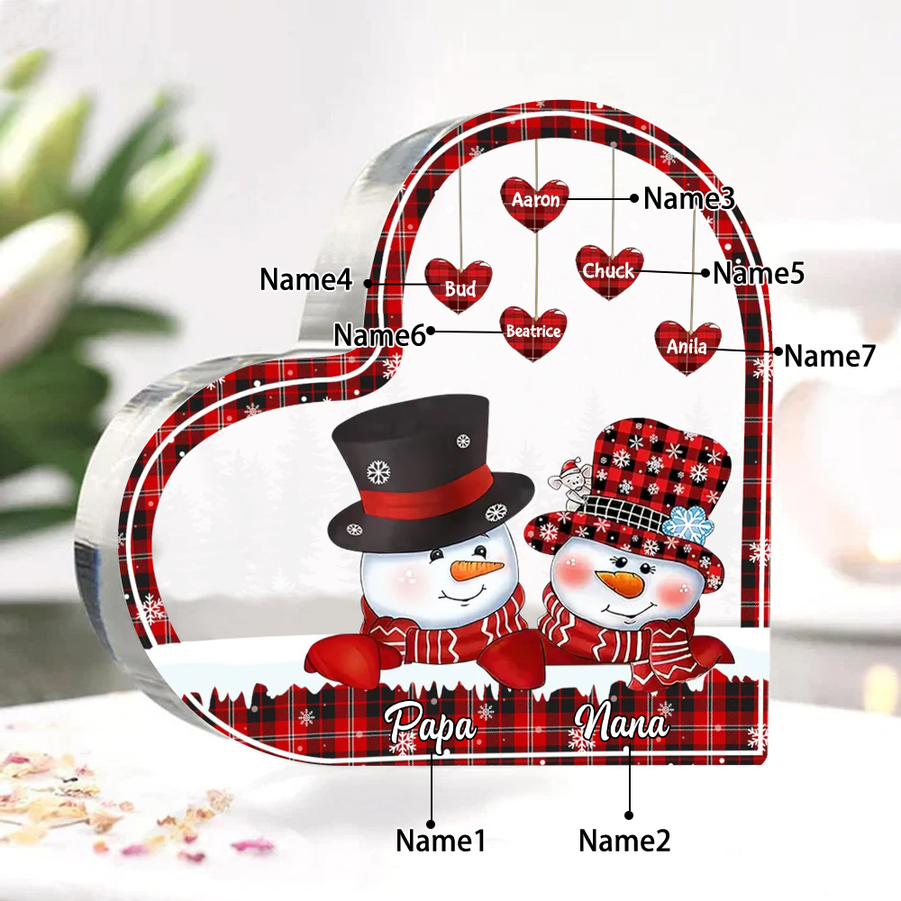 Acrylic Heart Keepsake Customised 7 Names Christmas Snowman Decor Personalised Gifts for Grandma Mum-Jessemade AU