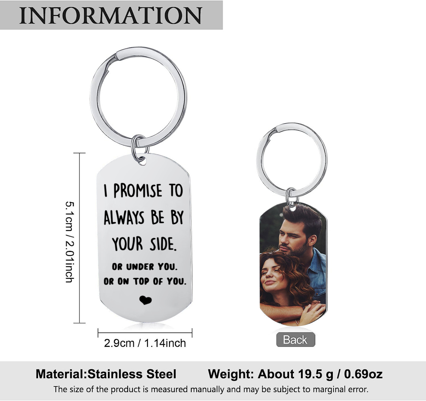 Personalised Photo Keychain for Couple "I PROMISE TO ALWAYS BE BY YOUR SIDE" Valentine's Day Gift-Jessemade AU
