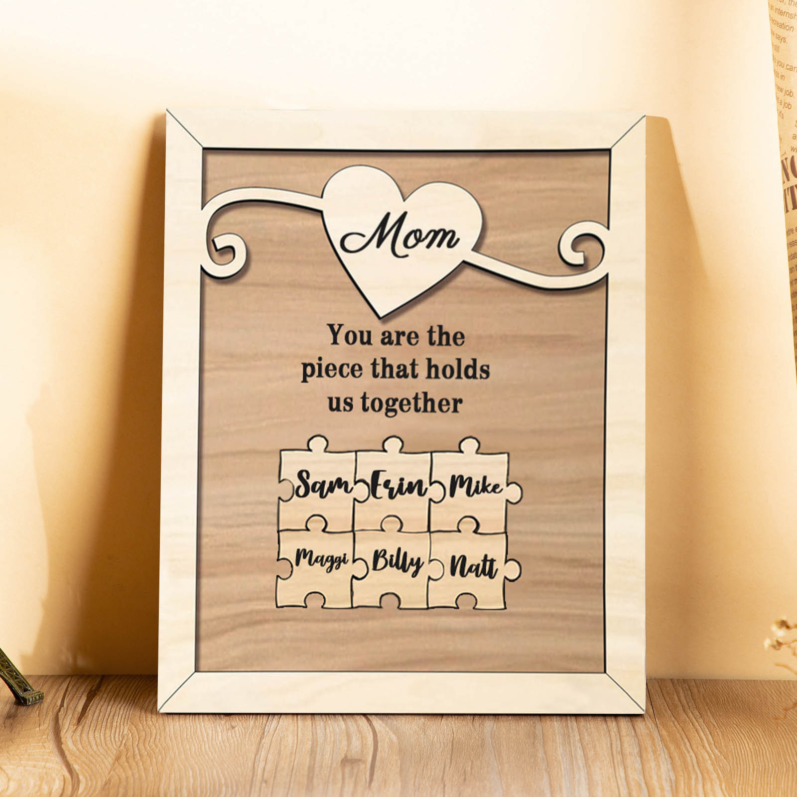 Personalised Mom Puzzle Picture Board Customised 6 Names Keepsake Wood Signs "You are the piece that holds us together" Gifts For Mother-Jessemade AU