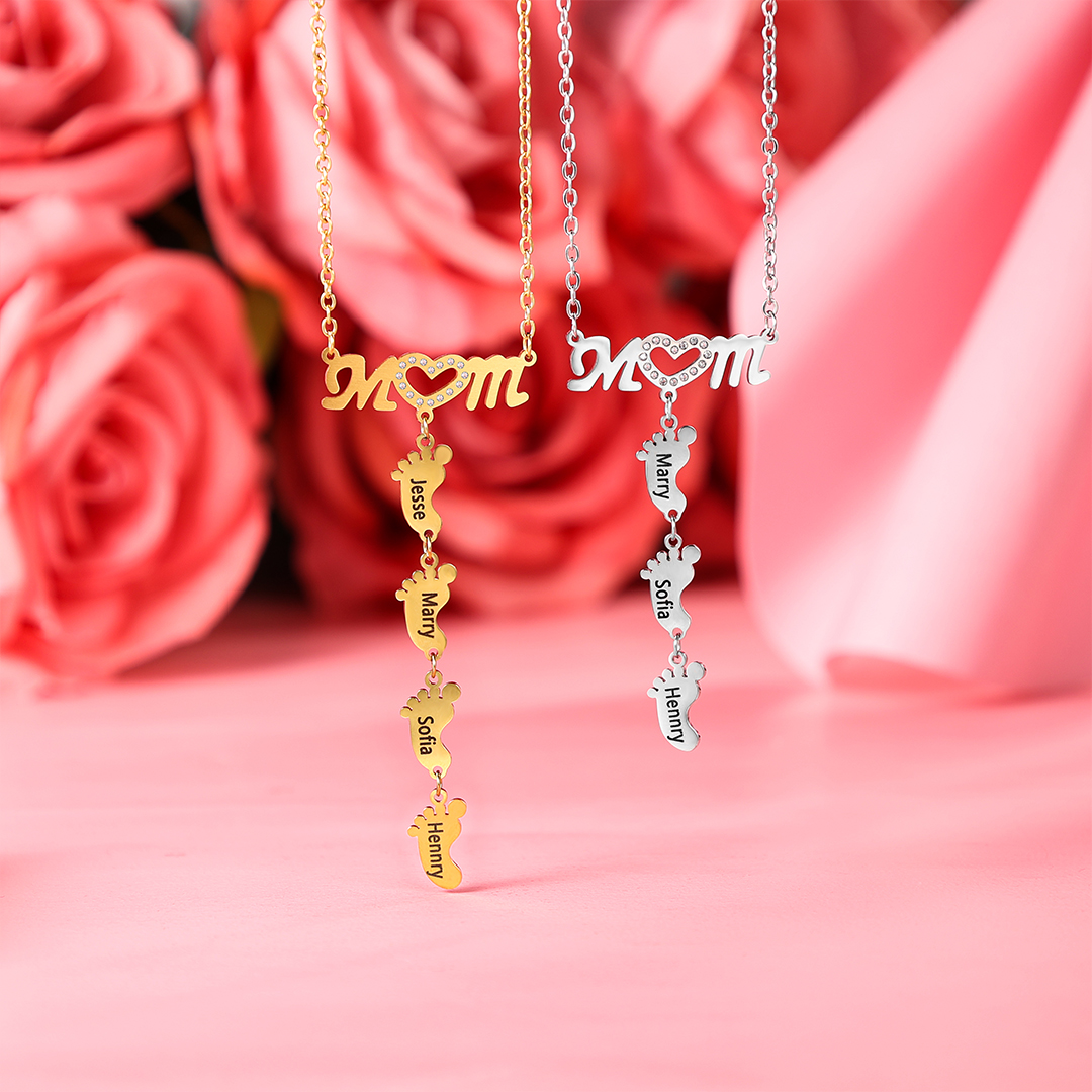 Happy Mother's Day Personalised baby feet Necklace Engraved 1 Names Necklace Gifts For Mum-Jessemade AU