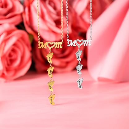Happy Mother's Day Personalised baby feet Necklace Engraved 1 Names Necklace Gifts For Mum-Jessemade AU