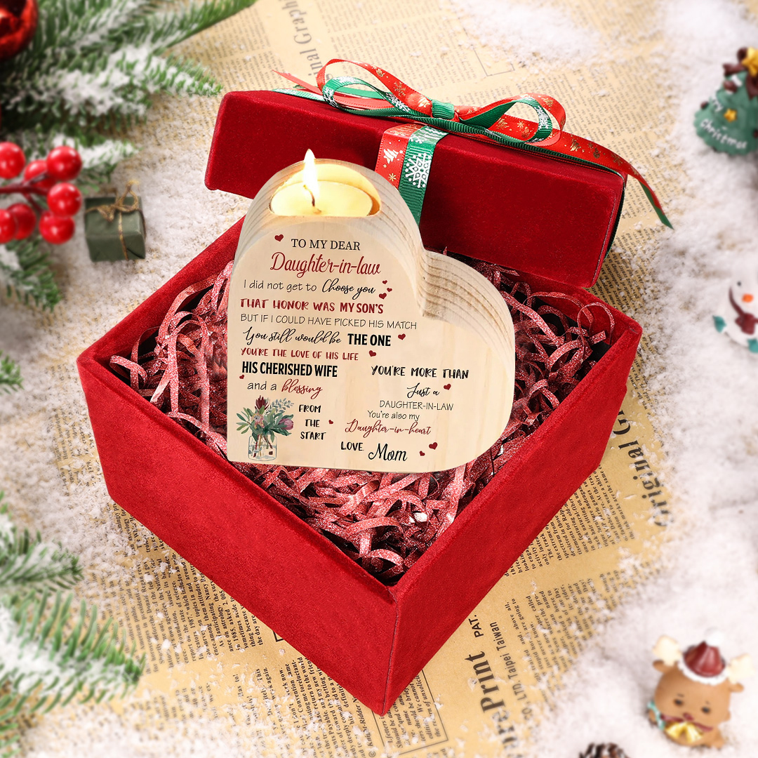 To My Daughter-In-Law Candle Holder You’re also my daughter-in-heart Wooden Candlestick-Jessemade AU