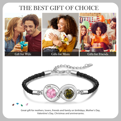 Personalised Infinity Bracelets Custom 2 Birthstones & 2 Names Adjustable Bracelet Gift for Her-Jessemade AU