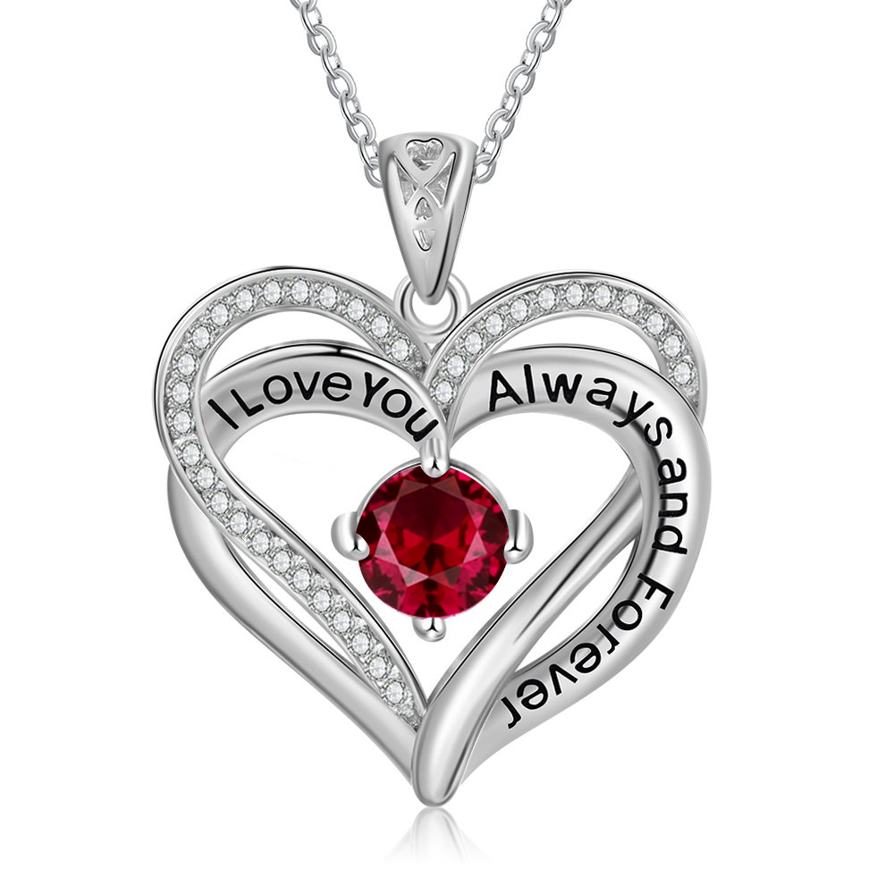 Personalised Heart Necklace with 1 Birthstone Engraved Names Gift For Women-Jessemade AU