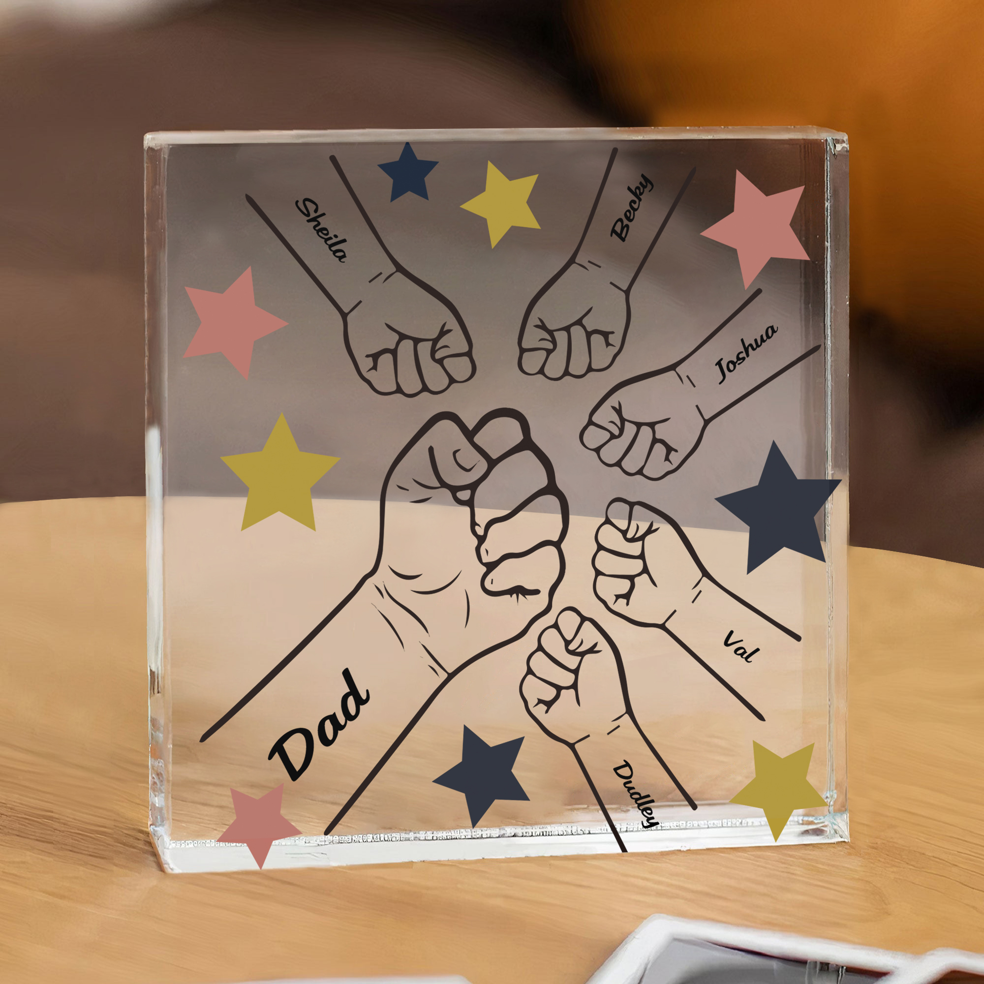 Personalised 6 Names Acrylic Square Keepsake Fist Bump Rectangle Plaque Father's Day Gifts -Jessemade AU