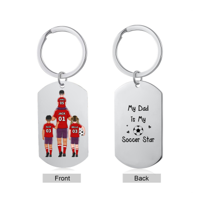 Personalised Football Family Keychain Custom 2–4 Names & Jersey Number Keychain Father's Day Gift - My Dad Is My Soccer Star
