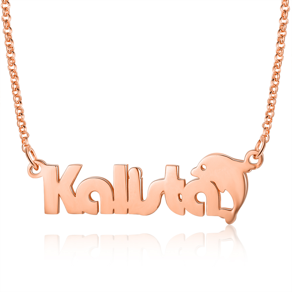 Personalised Kid's Name Necklace Custom Name Dolphin Necklace-Jessemade AU