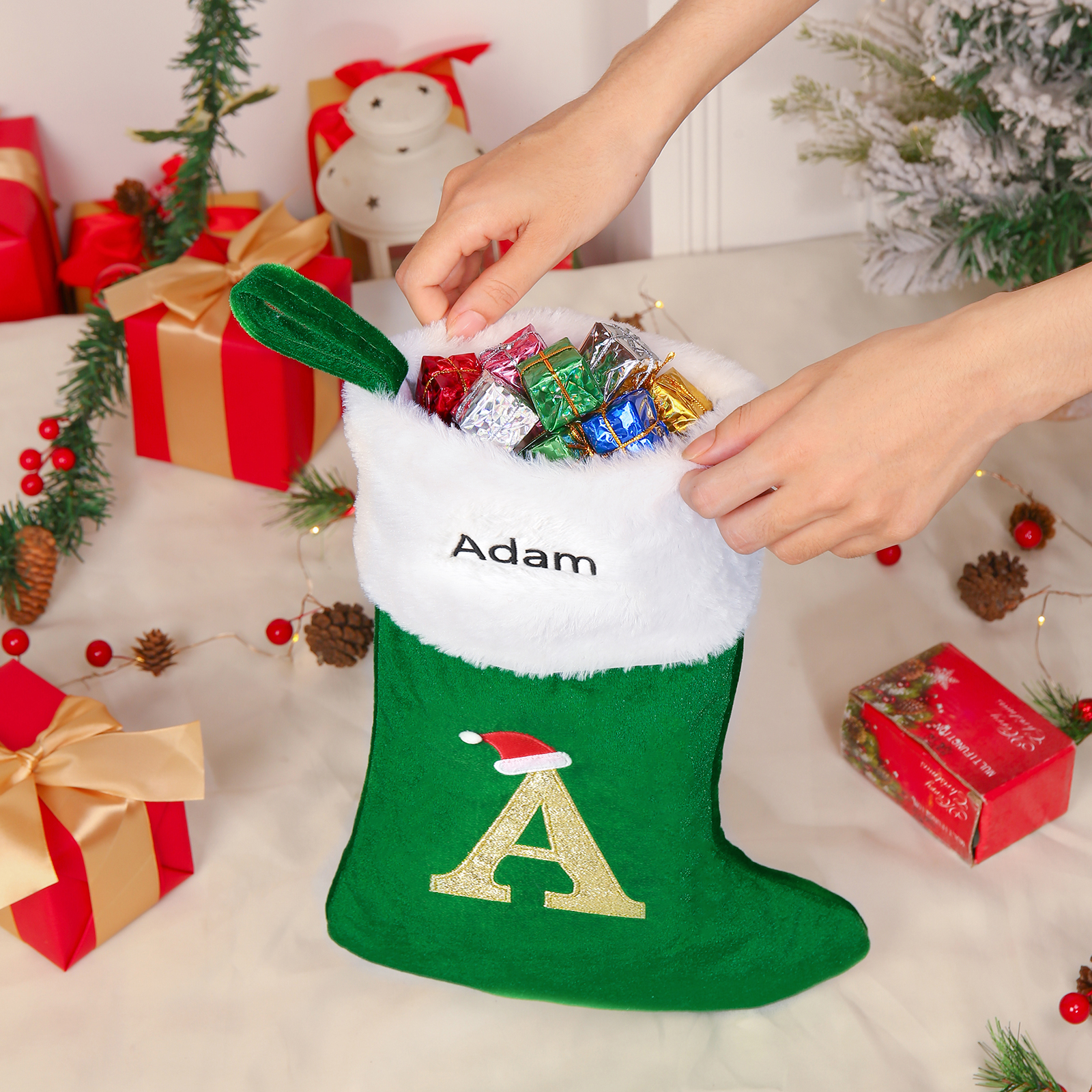 Christmas Letter Stockings Ornaments Custom 1 Name Fireplace Sock Decor Personalised Gifts for Family Friends-Jessemade AU