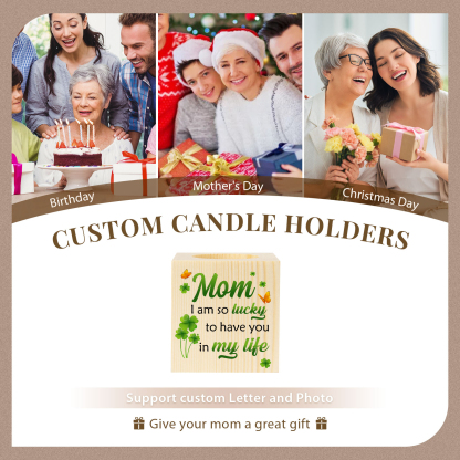Block Candle Holder I Am So Lucky To Have You In My Life Wooden Candlesticks for Mother-Jessemade AU