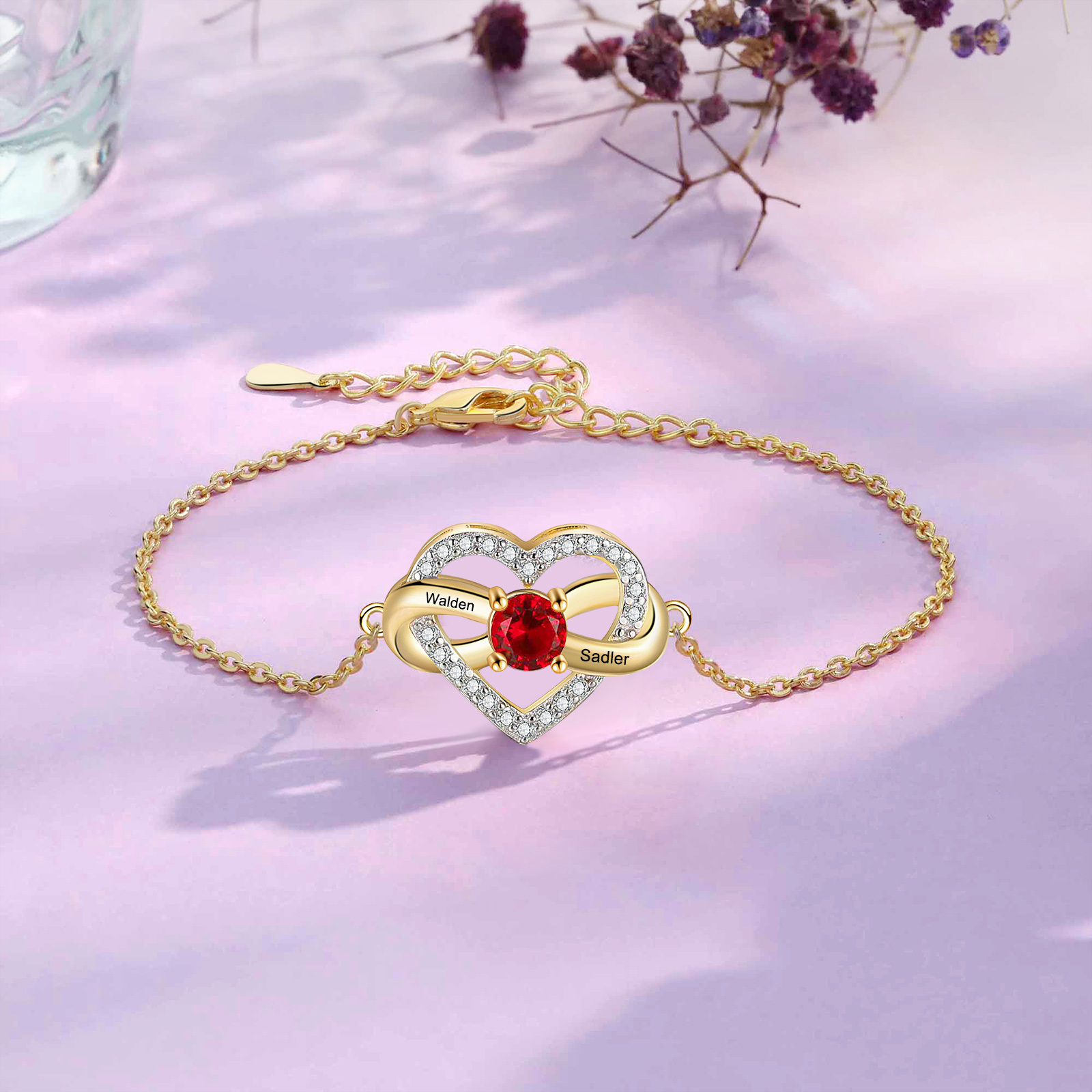 Personalised Birthstone Bracelet Women's Heart Bracelet Infinity Bracelet Adjustable Bracelet Birthday Gift for Women Girls-Jessemade AU