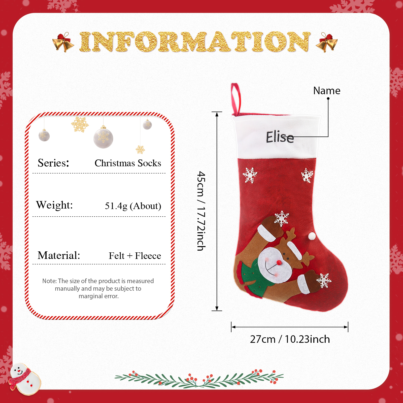 Personalised Christmas Stocking Ornaments Custom 1 Name Christmas Socks Gifts for Family Friends-Jessemade AU