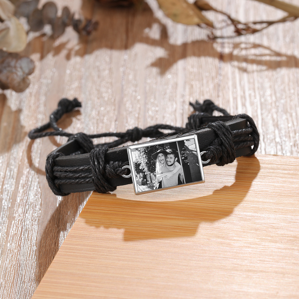 Personalised Photo Bracelet Customised Leather Adjustable Bracelet Gifts for Her Him-Jessemade AU