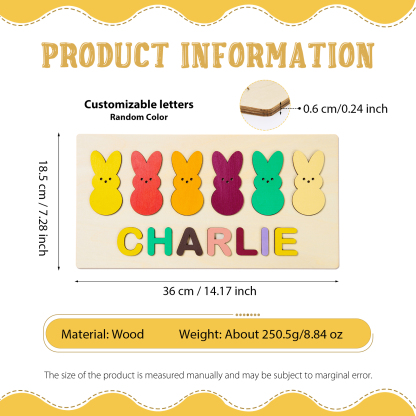 Jessemade Cute Bunnies Name Puzzles Personalised Easter Gift for Toddlers Children Gifts-Jessemade AU